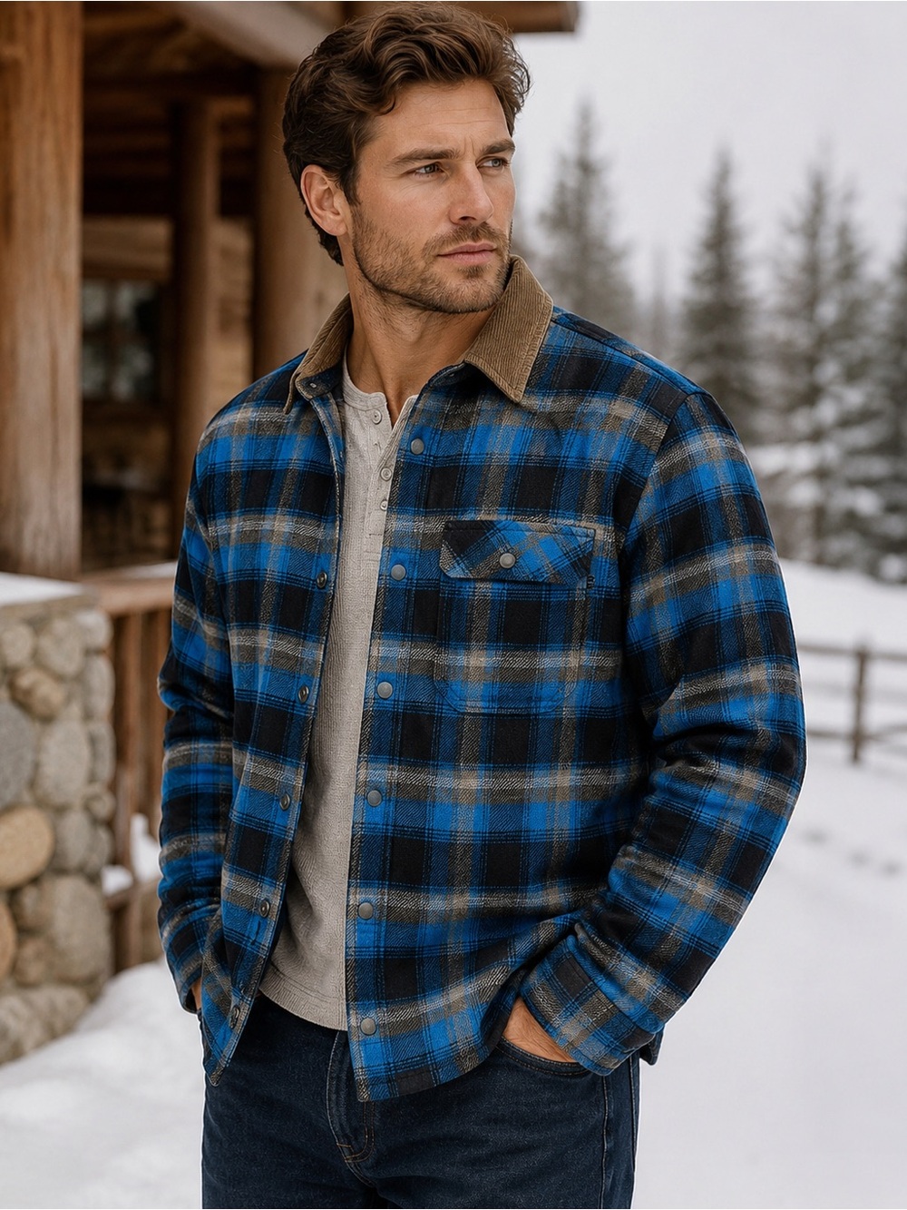 Legendary Whitetails Buck Camp Blue Black Plaid Shirt Jacket Men’s 2XT Corduroy